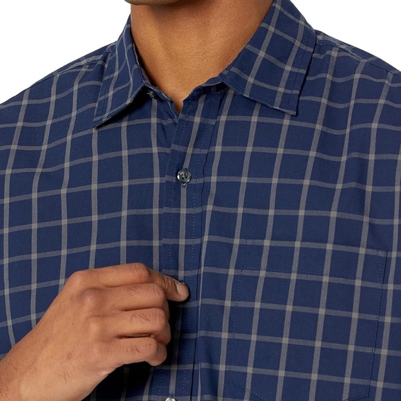 Men's Regular-Fit Long-Sleeve Casual Poplin Shirt Size XXL Navy Windowpane - Picture 3 of 8